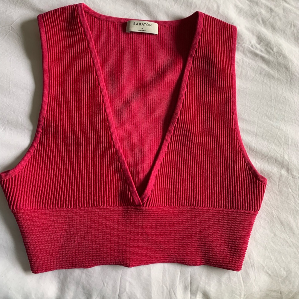 Aritzia, Deep pink Babaton Sculpt Knit Deep V Tank